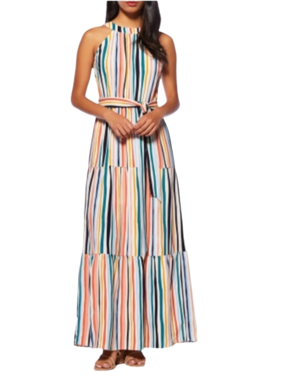 Vanilla Bay halter maxi dress multi color vertical stripes Size Small NWOT